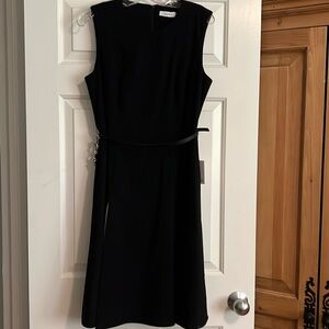 BNWT sleeveless lined black dress with white pleats at bottom